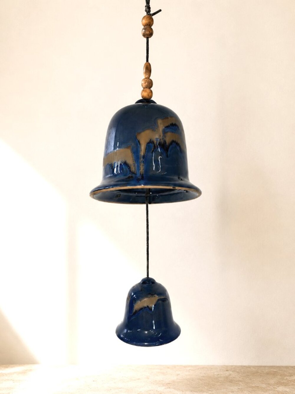 Handmade Raku Pottery Wind Chime | Blue & Brown Glazed Ceramic Bells